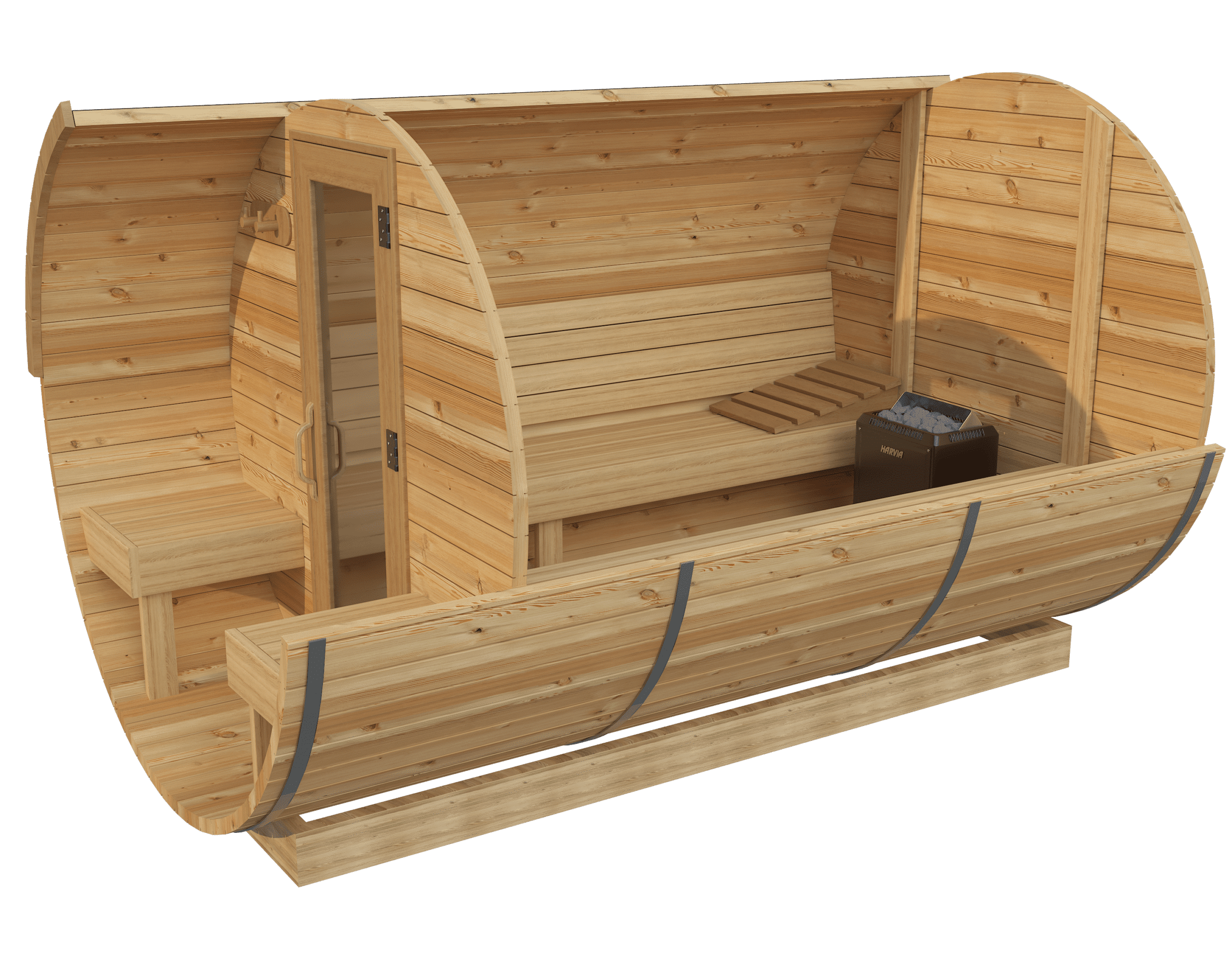 Order 7' x 12' Cedar Barrel Saunas with Changing Room Kodiak Saunas