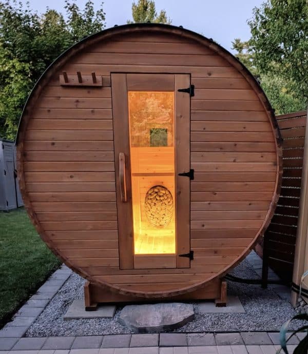 Close-up of sauna bench